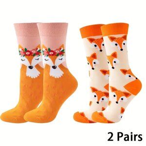 2 Pairs of Mid-Calf Fox Socks for Women